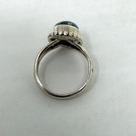 Sterling Silver Ring Turquoise Oval Stone - Picture 4 of 6